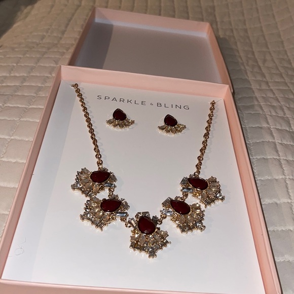 NIB- Sparkle & Bling Faux Rhinestone/Lab Created Stone Necklace and Earring Set - Picture 2 of 5